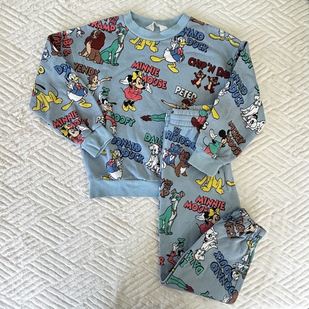 H&M Disney 100 Kids Size 7/8 Sweatshirt Joggers Set Mickey Friends Blue Pants